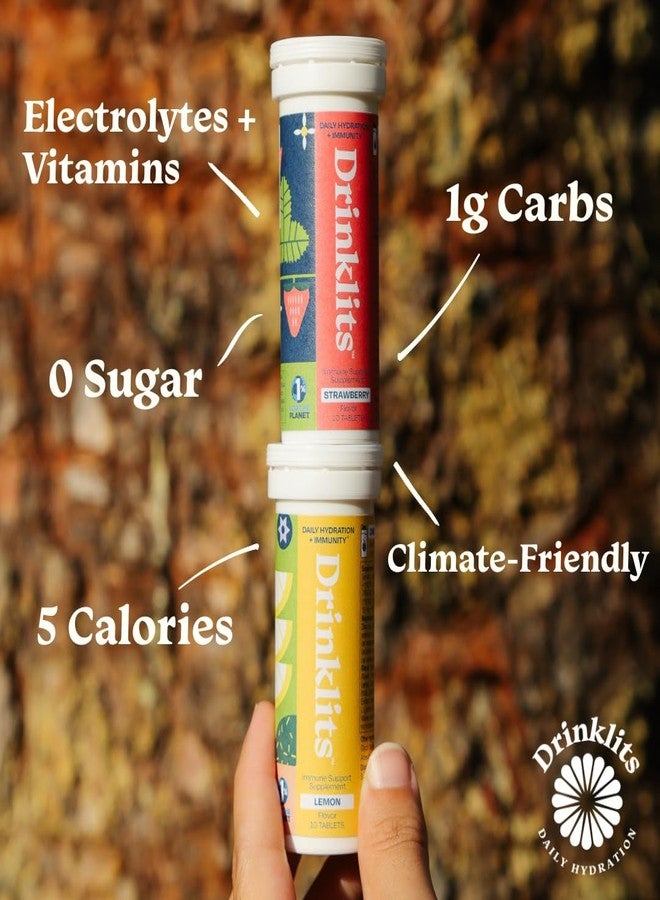 Drinklits Lemon & Strawberry Daily Immunity Tablets (4) Tube Bundle | Vitamin C Boost + Antioxidants + Electrolytes + 0g Sugar | 40 Servings - 10 Tablets Each - Image 2
